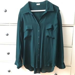 Drapy dark green silk blouse